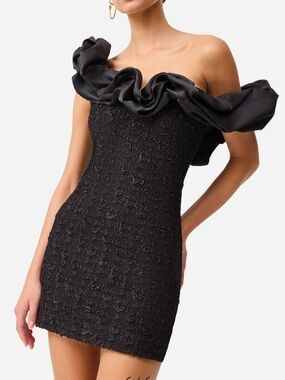 Elliatt black paloma satin ruffle floral jacquard cocktail mini dress sz M NWT